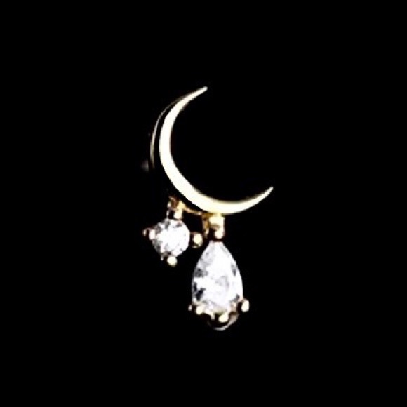 “Tears from the Moon” Crescent Sliver Dripping Crystals Swarovski Tiny 14K Studs - Picture 15 of 16